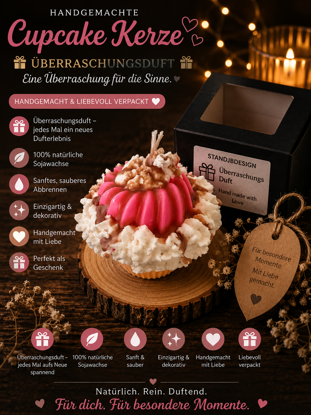 Handgemachte Cupcake Kerze – Überraschungsduft