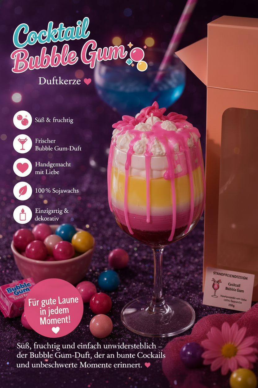 Cocktail Bubble Gum – pinke Drips, dunkler Sternenhimmel-Stil