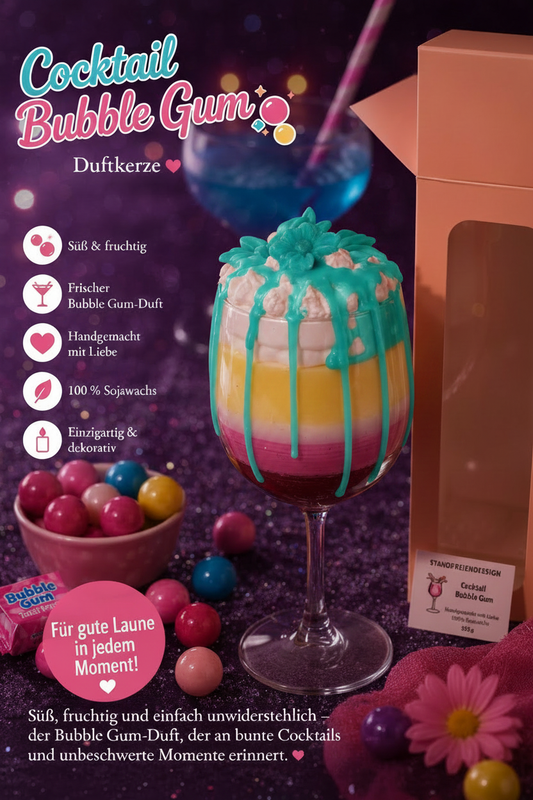 Cocktail Bubble Gum – türkise Drips, dunkler Stil