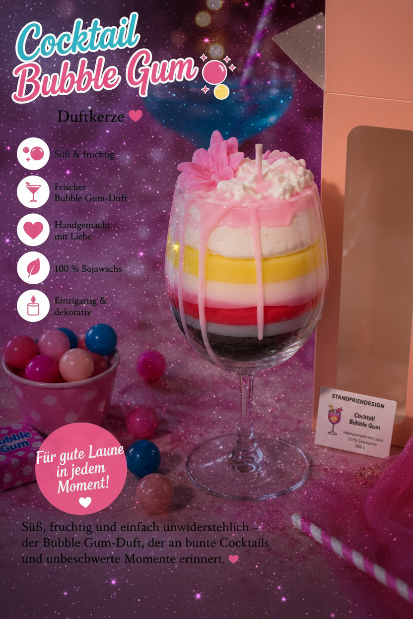 Cocktail Bubble Gum – weiße Drips, dunkler Sternenhimmel-Stil