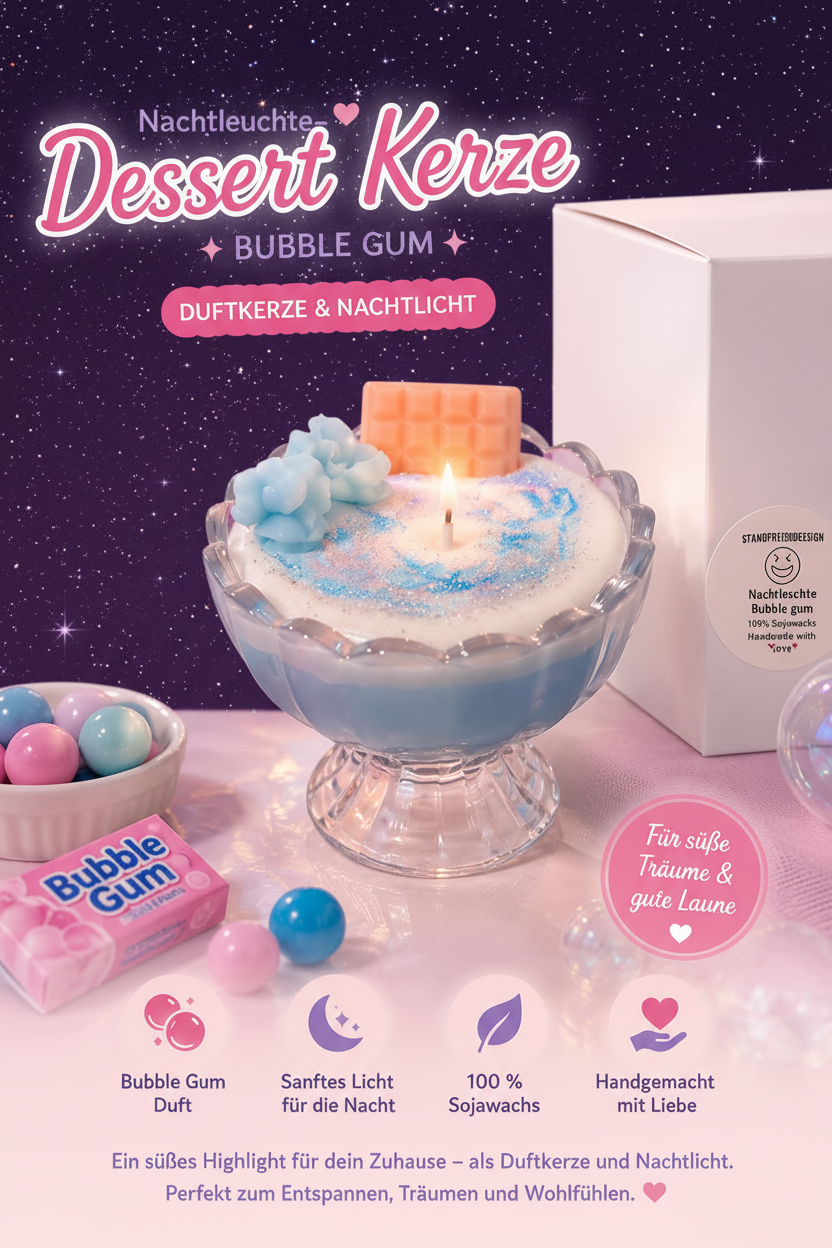 Nachtleuchte Dessert Kerze Bubble Gum – dunkler Sternenhimmel-Stil